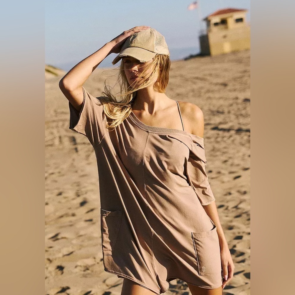 Free People FP Movement Hot Shot Tee Romper in Medium Mocha.  T-Shirt Romper NWT